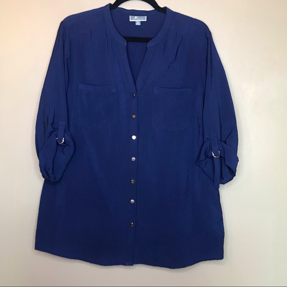 JM Collection Sz 10 Blue Button Down gold buttons